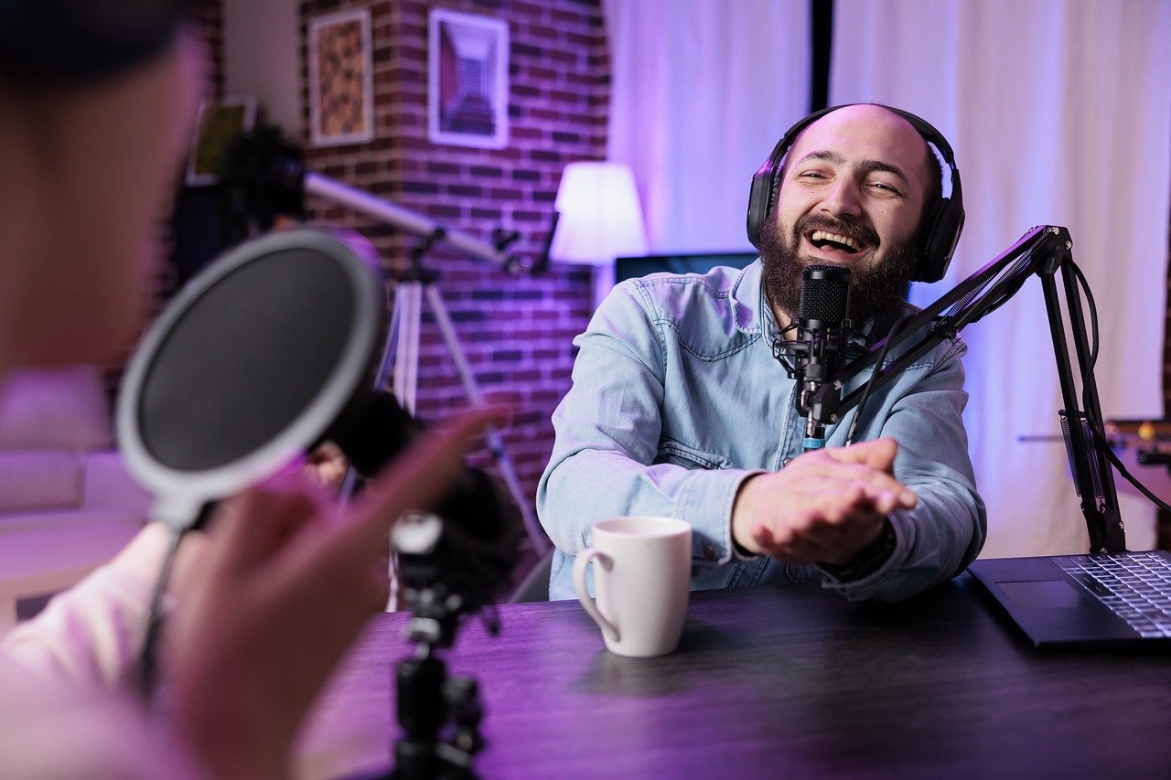 man speaking during a podcast interview